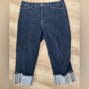 NYDJ Women’s Embellished Folded Cuff Dark Blue Straight Jeans Size 16